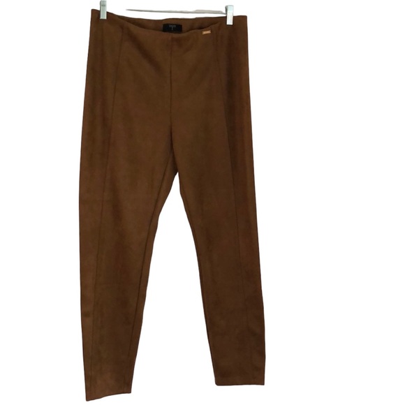 T by TAHARI cognac brown faux leather pull on pant size 6 faux suede pants - Picture 1 of 14